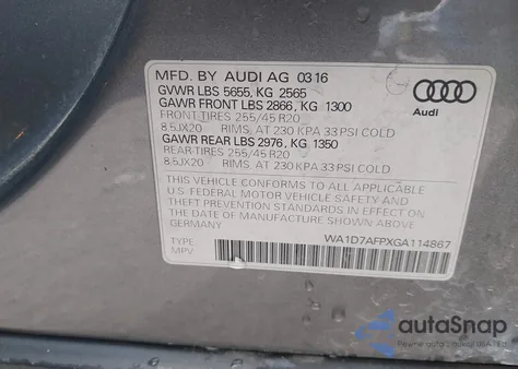 2016 Audi Q5 3.0T Premium Plus from USA, damaged, VIN WA1D7AFPXGA114867